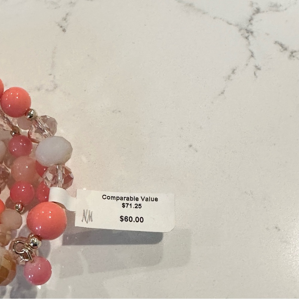 NWT Neiman Marcus Coral Pink Multi-Bead Stretch Bracelet - Picture 5 of 5
